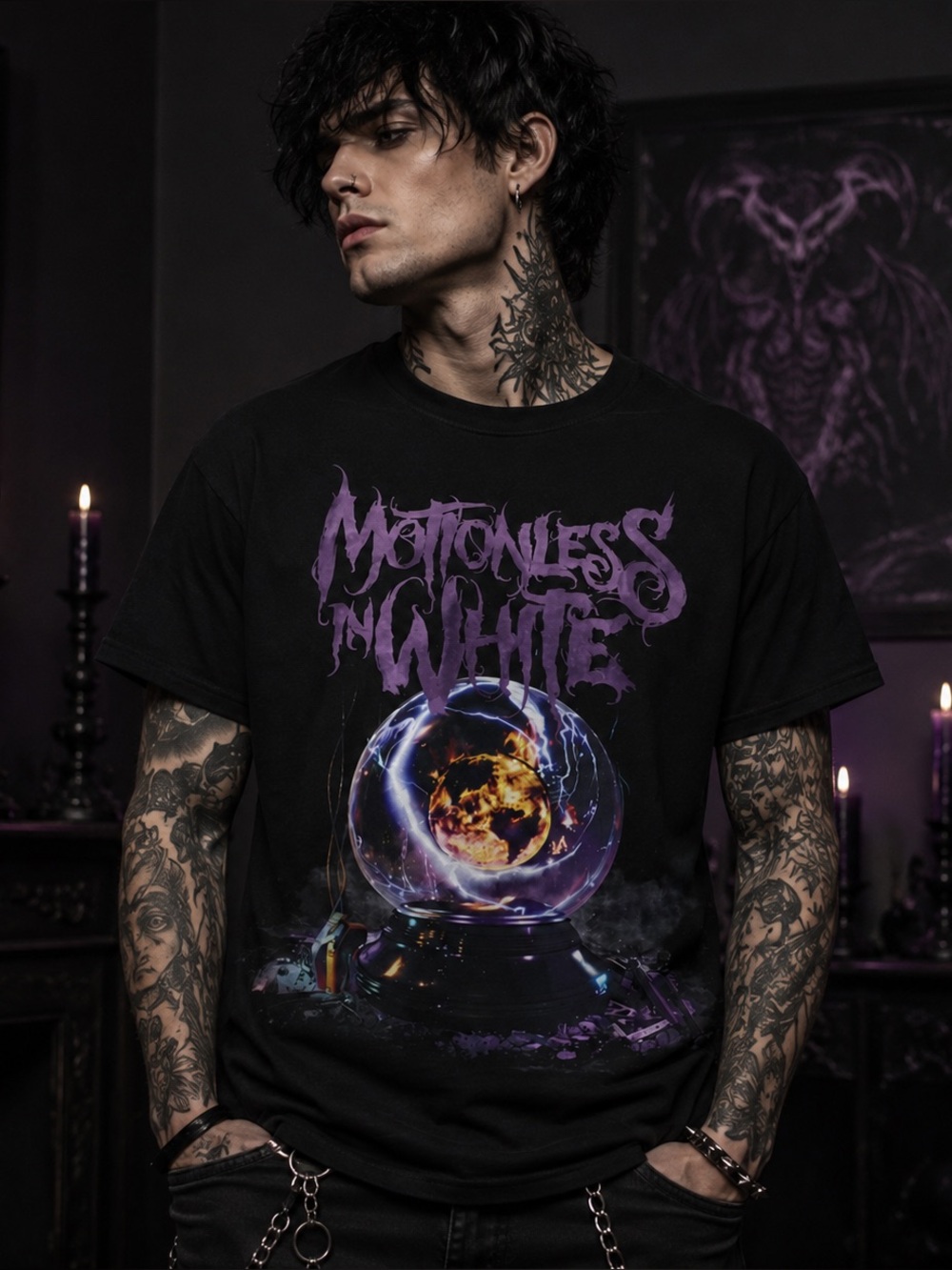 Motionless in White. Cotton Black T Shirt, Crew-Neck Sz S-2XL.